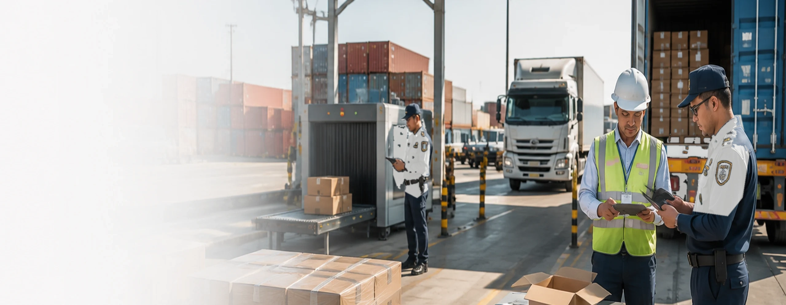 Customs and cargo inspection activity at a freight terminal