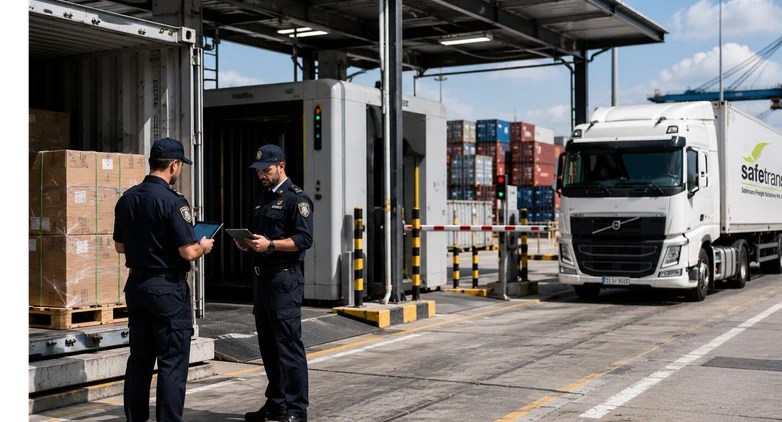Customs officers inspecting cargo